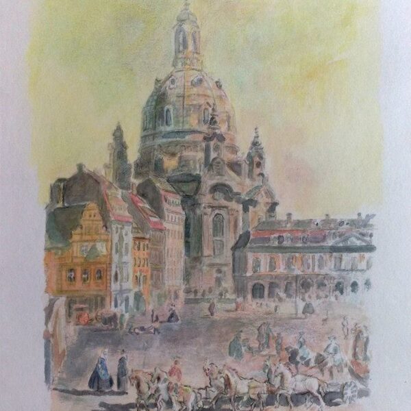 "Der Neumarkt in Dresden", Aquarell-Kunstkopie nach Canaletto