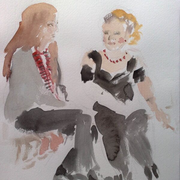 „Das Schwatzen“, Strassenporträt beim WGT von Leipzig, Aquarell