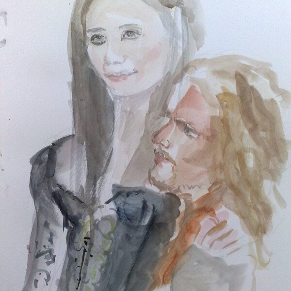 „Die Verliebten“, Straßen Porträt beim WGT von Leipzig, Aquarell