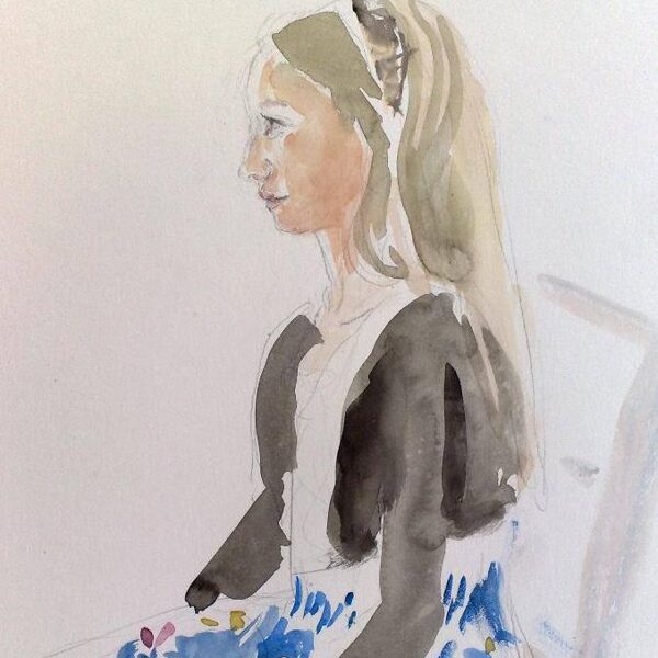 "Festtag", Strassenportät eines Mädchen, Aquarell