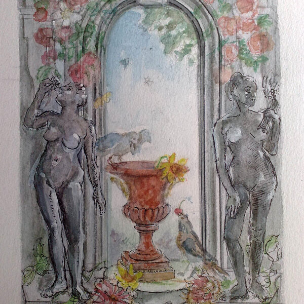 Entwurf für „die vier Jahreszeiten, Herbst und Winter“, Aquarell und Deckweiß