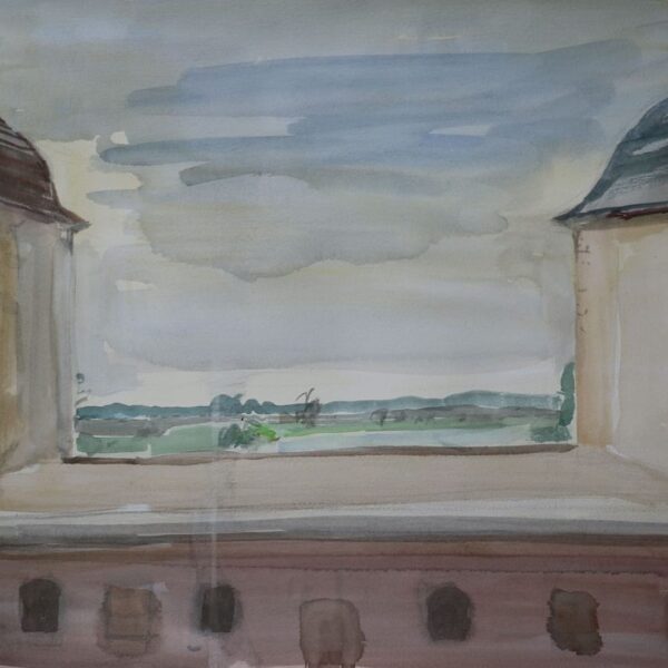 "Schloss in Coswig, Blick auf die Elbe", Aquarell auf Büttenpapier