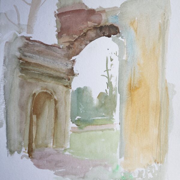 "Ruinenbogen im Luisium (Dessau)", Aquarell