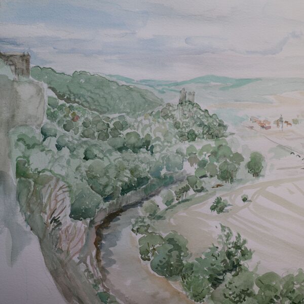 "Saaletal, Rudelsburg, Burg Saaleck", Aquarell auf Büttenpapier