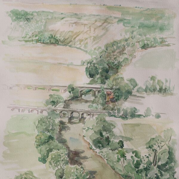 "Blick von der Rudelsburg ins Saaletal", Aquarell auf Büttenpapier