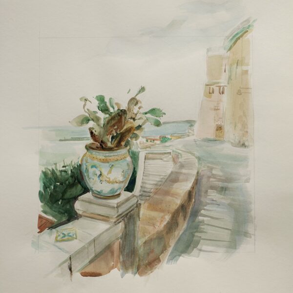 "Sciacca (Sizilien)", Aquarell auf Papier, nach einem Foto (Quelle: Pinterest) gemalt