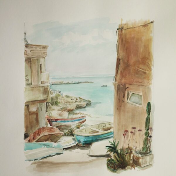 "Levanzo, Sizilien", Aquarell auf Papier. nach einem Foto (Quelle: Pinterest) gemalt