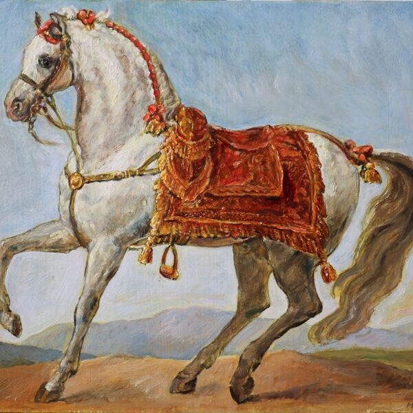 "Araberhengst", Kunstkopie nach Antoine Jean Gros, Öl auf Holzbrett