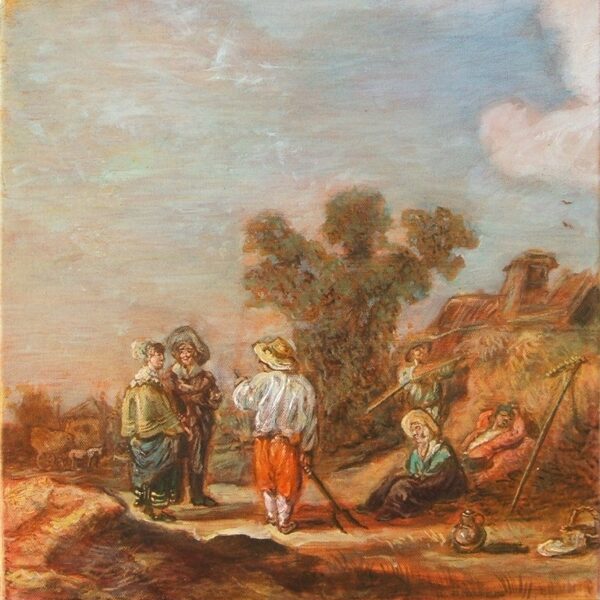 "Landschaft mit Bauern", Kunstkopie nach Jan van Goyen, Öl auf Leinwand