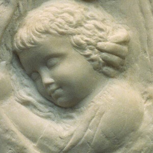 "Maria mit Jesuskind", Carrara-Marmor, Detail