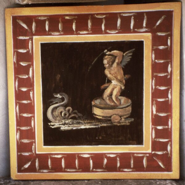 "Putte auf einer Karre", Kunstkopie nach Raffaello, Pigmente und Acrylbindemittel, Panel