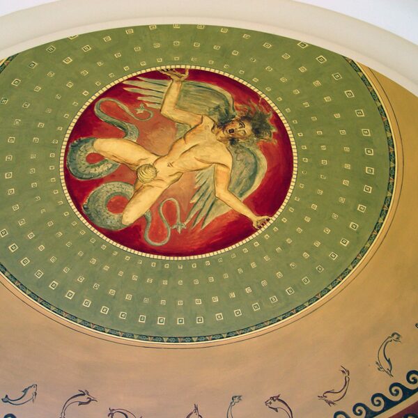 "Decke mit Typhon", nach Darstellungen griechischer Mythen, Pigmente und Acrylbindemittel