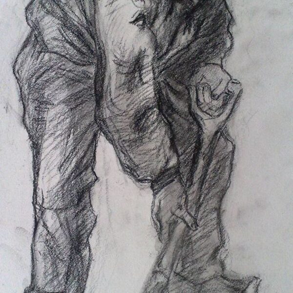 "Contadino al lavoro", copia d'arte da V. van Gogh, carboncino