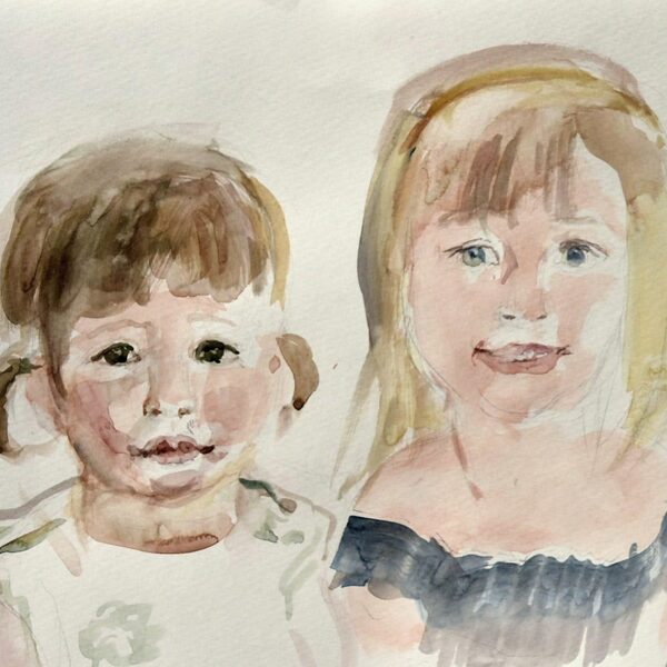 "Due bambine", ritratto di strada, acquerello