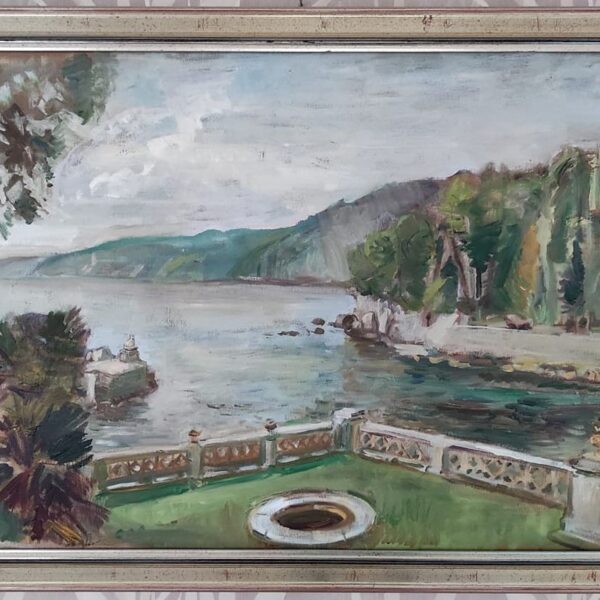 "Veduta sulla Sfinge (Parco del Castello di Miramare, Trieste)", olio su tela