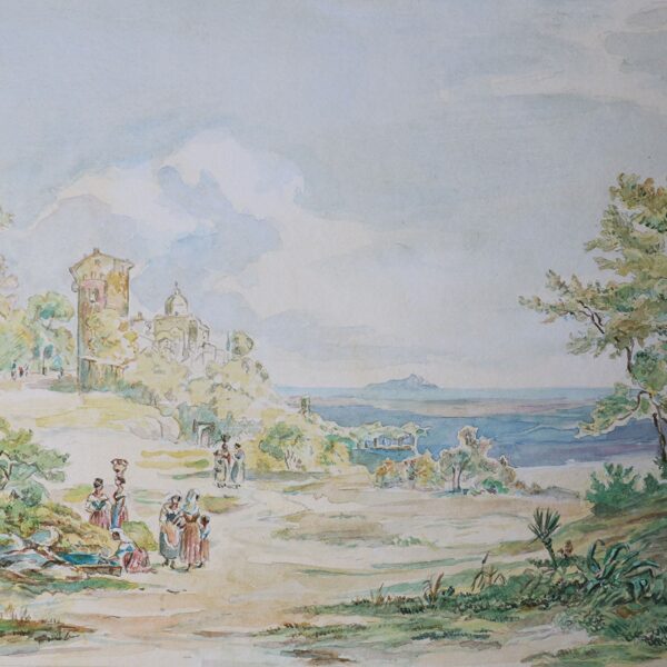 "Castel Gandolfo", copia d'arte da Johann Jakob Frey, acquerello e bianco tempera