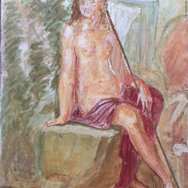 "Figura seduta", affresco in stile pompeiano su pannello