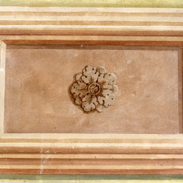 "Motivo decorativo su pannello", pigmenti e legante acrilico su malta