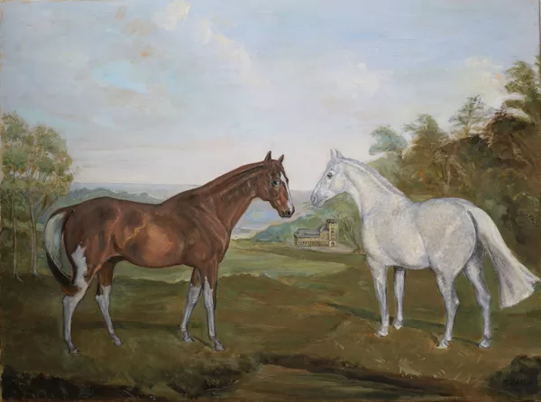 „Dexter , Franca und die alte Brauerei von Leipzig Lützschena“ in George Stubbs Stil, Öl 