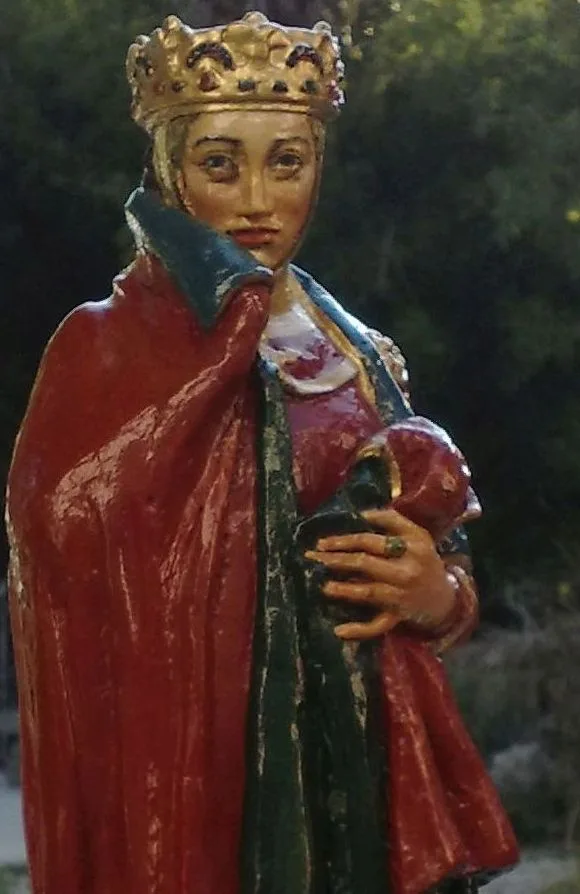 „Isabella als Uta von Naumburg“, Kunstkopie der „Uta von Naumburg“, bemalter Ton