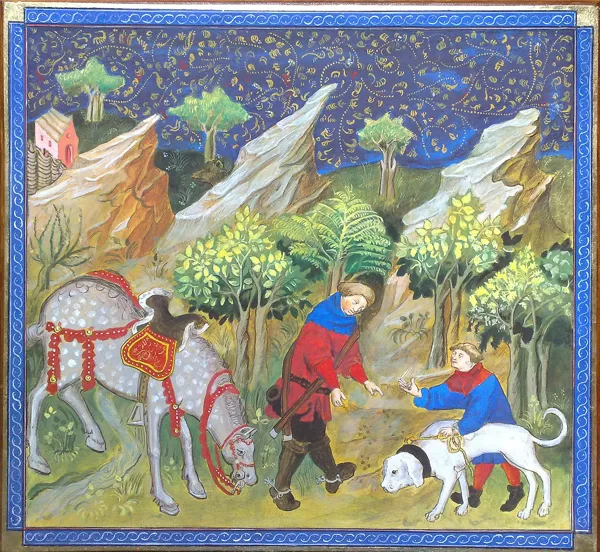 „Die sternenklare Nacht“, Kunstkopie nach Gaston Phébus, Tempera und Blattgold auf Holz