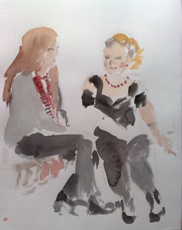 „Das Schwatzen“, Strassenporträt beim WGT von Leipzig, Aquarell
