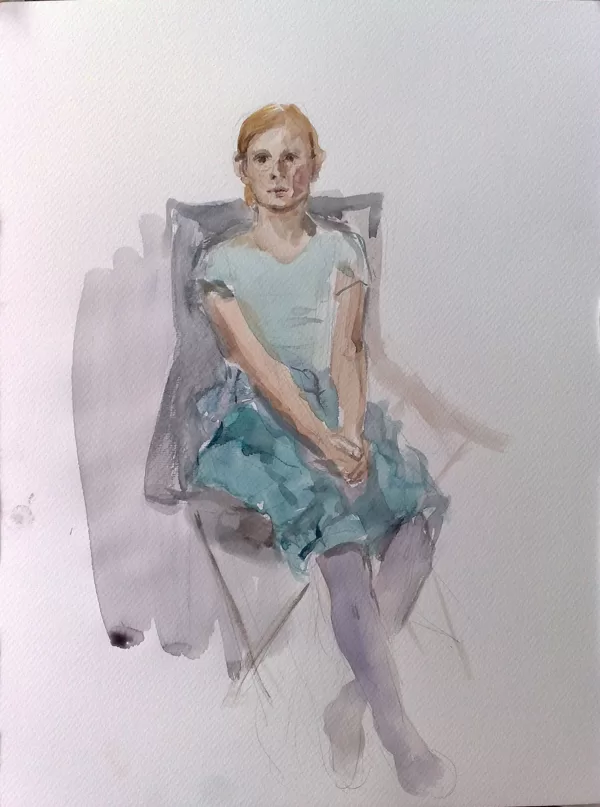 „Junges Mädchen“, Straßen Porträt beim WGT von Leipzig, Aquarell