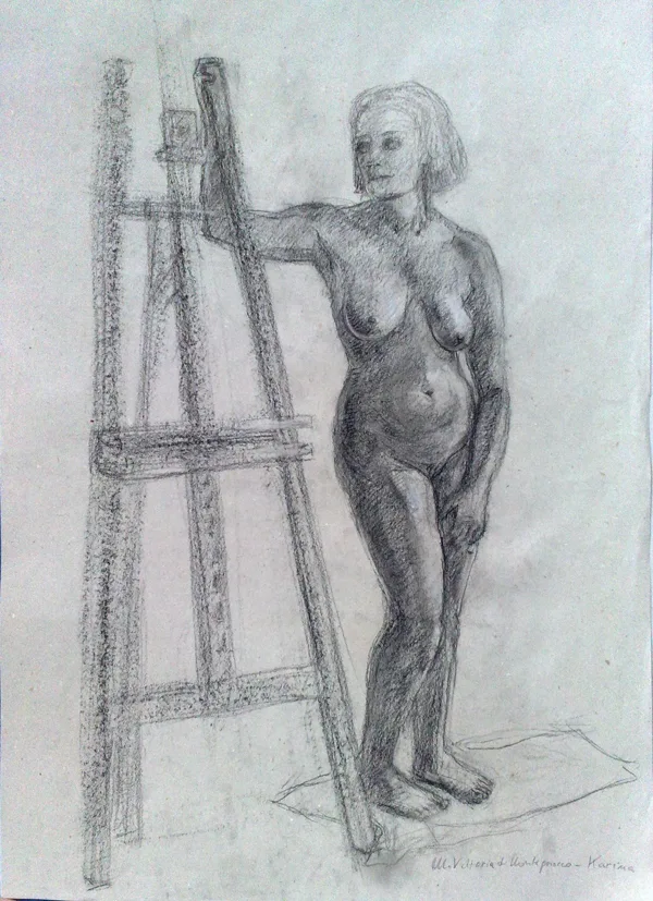 "Das Modell", Bleistift und Kohle