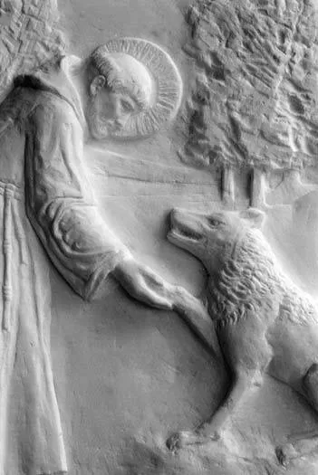 "St Francis and the Wolf of Gubbio", Carrara marble