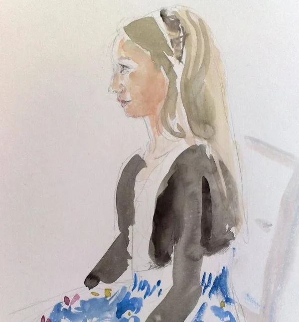 "Festtag", Strassenportät eines Mädchen, Aquarell