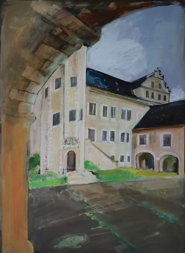 "Schloss in Coswig (Anhalt)", Öl auf Pappe
