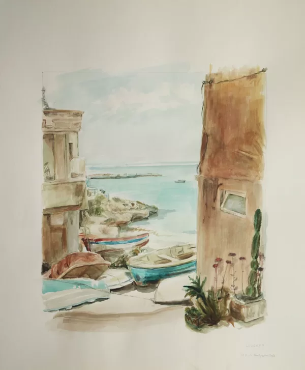 "Levanzo, Sizilien", Aquarell auf Papier. nach einem Foto (Quelle: Pinterest) gemalt