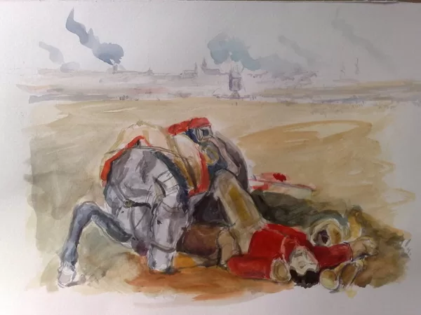 "Völkerschlacht 1813, Leipzig", Aquarell-Kunstkopie nach Details von Peter von Hess