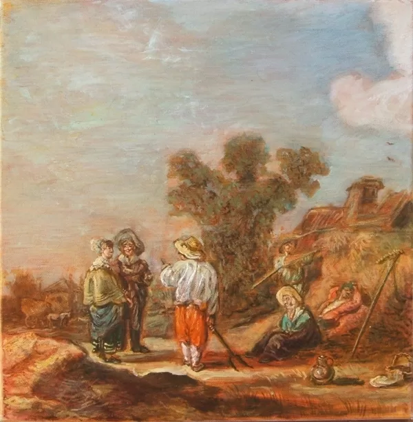 "Landschaft mit Bauern", Kunstkopie nach Jan van Goyen, Öl auf Leinwand