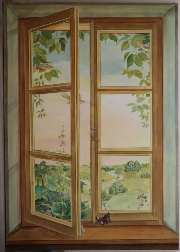 "Finestra di primavera", tempera su tela