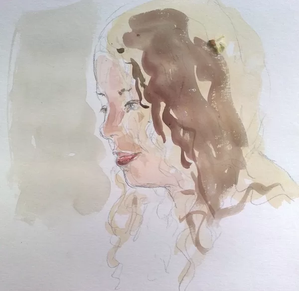Ritratto di strada di una ragazza, acquerello