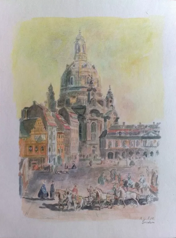 "Neumarkt a Dresda", copia d'arte da Canaletto in acquerello