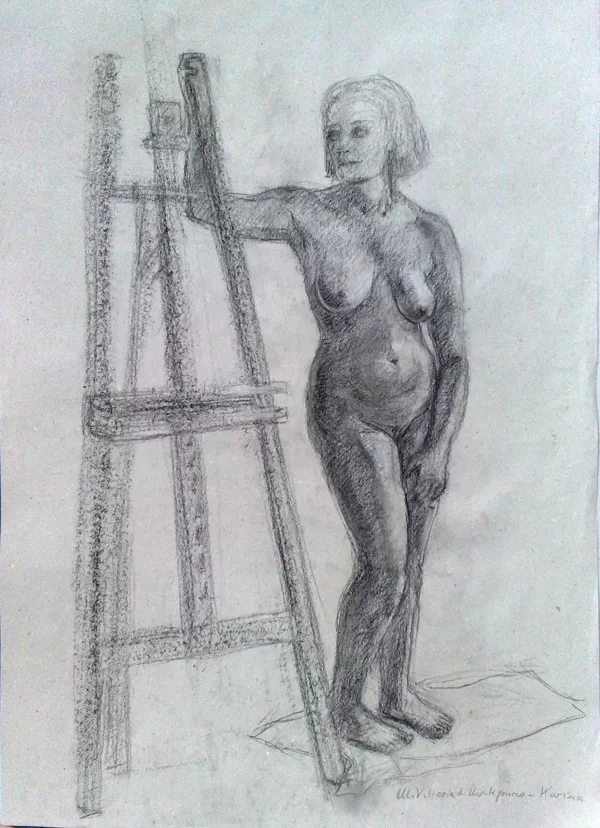 "La modella", matita e carboncino