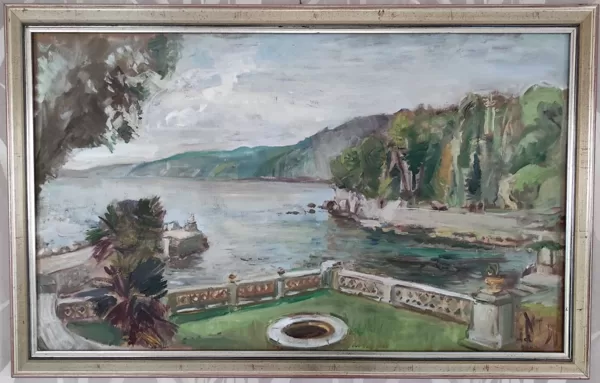 "Veduta sulla Sfinge (Parco del Castello di Miramare, Trieste)", olio su tela