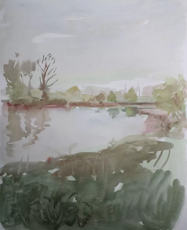 "Il fiume Mulde tra Dessau e Rosslau", acquerello