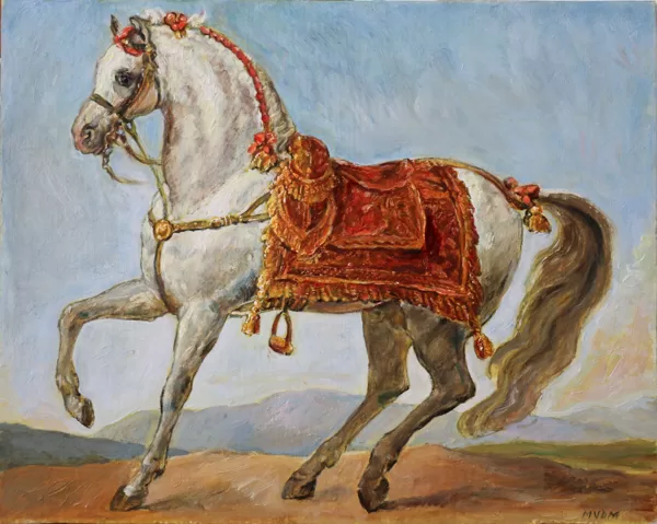 "Stallone arabo", copia d'arte da Antoine Jean Gros, olio su tavola di legno