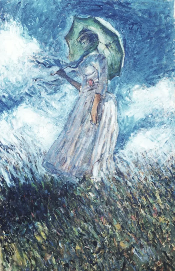 "Donna con parasole verde", copia d'arte da Claude Monet, olio su tela
