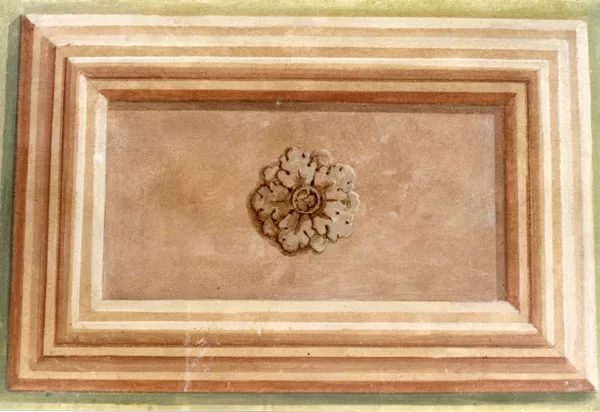"Motivo decorativo su pannello", pigmenti e legante acrilico su malta