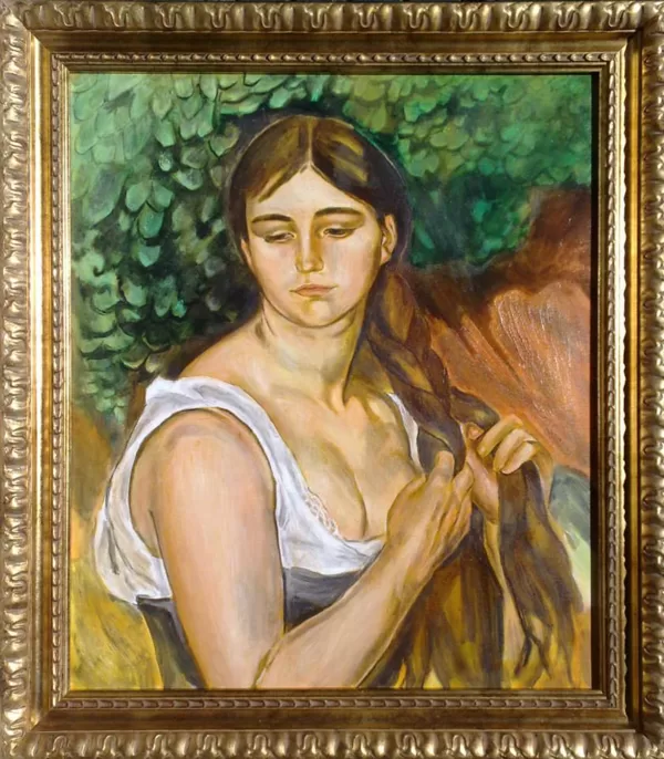 "Ragazza con treccia", copia d'arte da Pierre-Auguste Renoir, olio su tela
